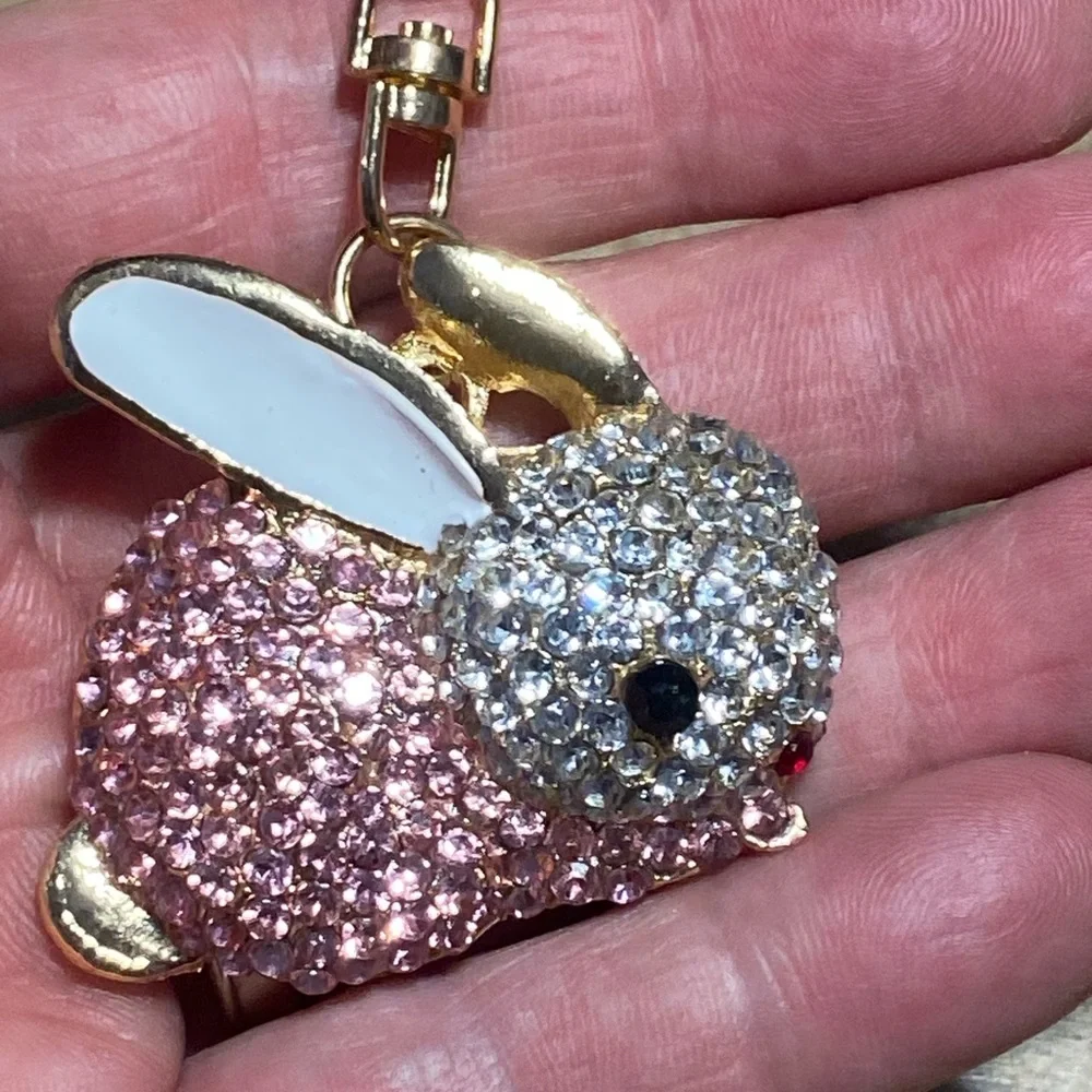 Pink & White Jeweled Rabbit Keychain - Picture 6 of 6